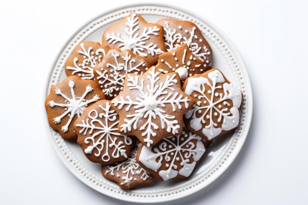 Des biscuits fraîchement cuits avec du glaçage sur un fond blanc.