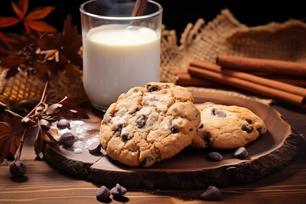 Biscuits fraîchement cuits et verre de lait IA générative