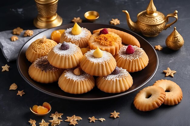 Photo des biscuits maamoul variés, des bonbons du ramadan, des friandises arabes traditionnelles