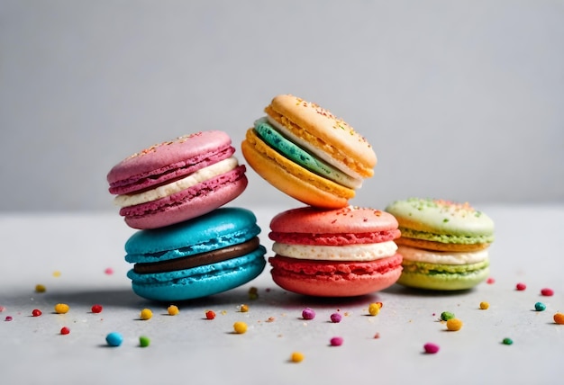 Des biscuits de macaron colorés, des gâteaux français sucrés et des macarons français colorés