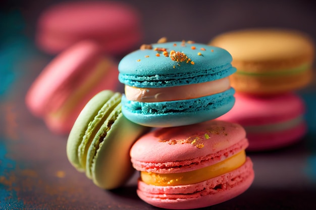 Biscuits macaron français gros plan illustration 3d AI générative