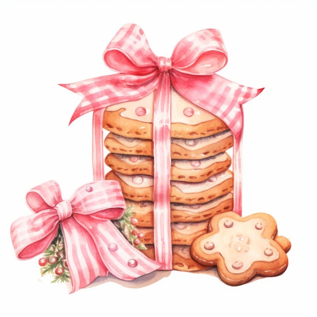 Des biscuits de Noël à l'aquarelle avec Clipart décorent gracieusement une toile blanche