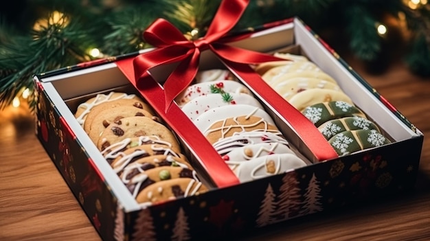 Biscuits de Noël boîte à cadeaux de biscuits de vacances et pâtisseries à la maison vacances d'hiver présent pour le thé de campagne anglais dans le chalet shortbread fait maison et inspiration de recette de cuisson