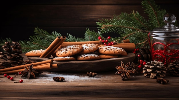 Biscuits de Noël épices et branches d'épinette