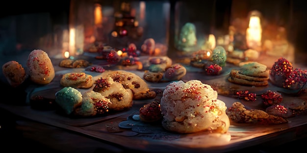 Biscuits de Noël. Illustration numérique. Peinture. Beau scénario