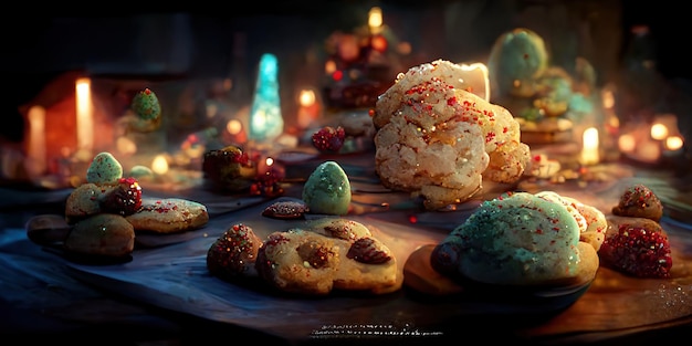 Biscuits de Noël. Illustration numérique. Peinture. Beau scénario