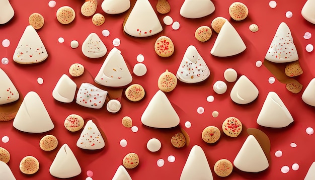 Biscuits de Noël rouge et blanc avec glaçage comme illustration de fond de modèle sans couture