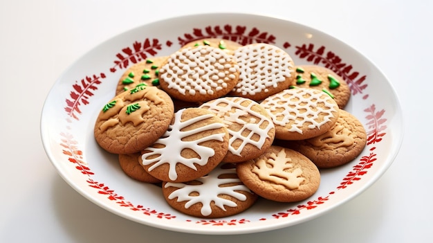 Biscuits de pain d'épice faits maison décoratifs sur un plat sur une surface blanche IA générative