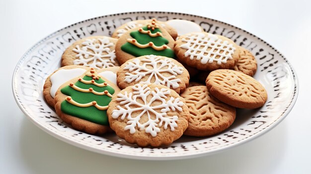 Biscuits de pain d'épice faits maison décoratifs sur un plat sur une surface blanche IA générative