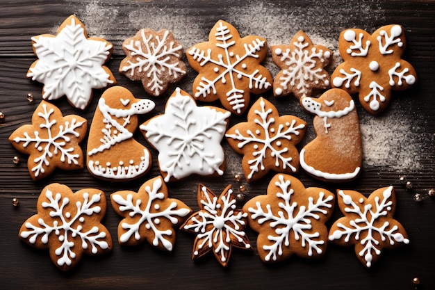 Des biscuits de pain d'épice de Noël avec de beaux motifs L'atmosphère du Nouvel An AI générative