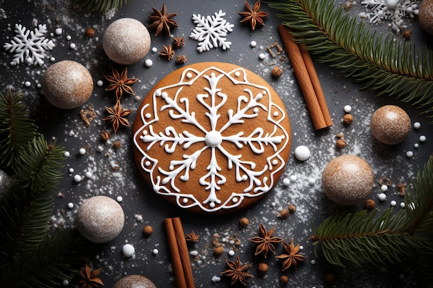 Des biscuits de pain d'épice de Noël avec de beaux motifs L'atmosphère du Nouvel An AI générative