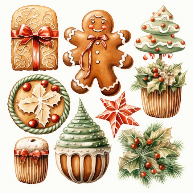 Biscuits de pain d'épice de Noël mis en illustration vectorielle symboles de Noël et du nouvel an