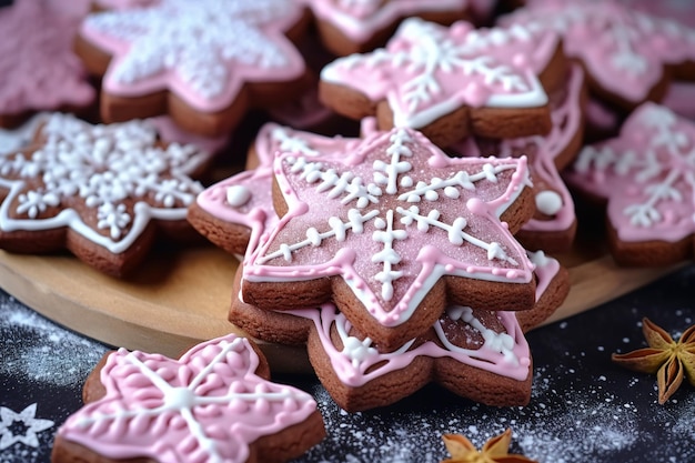 Des biscuits de pain d'épice de Noël ornés de glaçage sucré