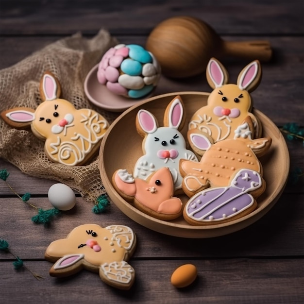Biscuits de Pâques décorés en forme de lapins