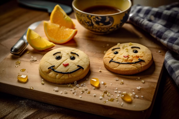 Biscuits prêts avec des émoticônes sur la table