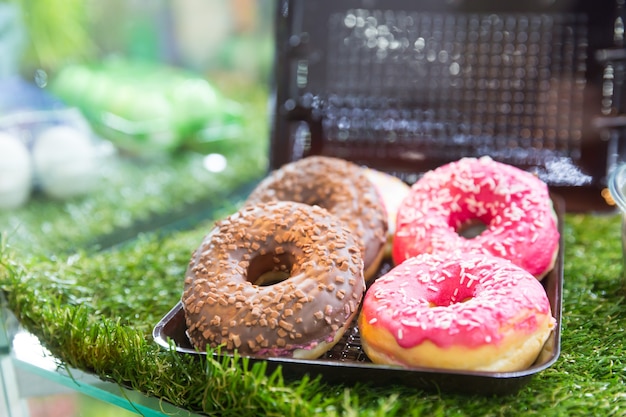 Biscuits Savoureux Dans Un Récipient En Plastique Sur L'herbe