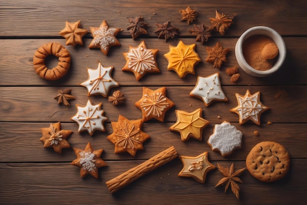 Des biscuits sur une table en bois Vue supérieure ai générative