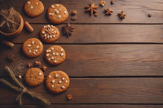 Des biscuits sur une table en bois Vue supérieure ai générative