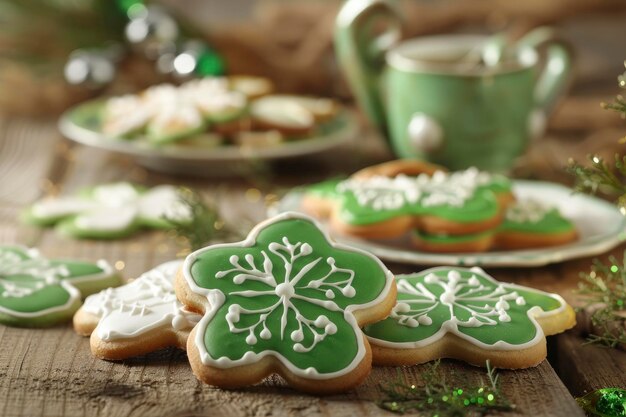 Des biscuits sur le thème de la Saint-Patrick avec des dessins de trèfle