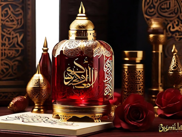 Bismillah écrit en arabe Calligraphie un saint Coran style Ramadan vibe rouge clair