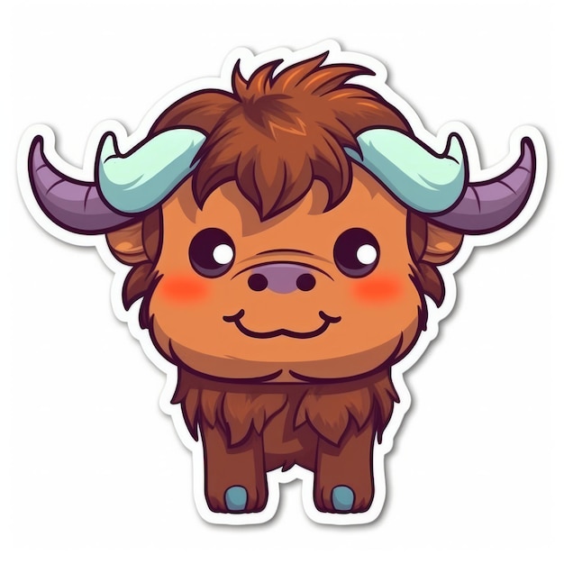 Un bison de dessin animé avec des cornes sur la tête