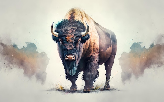 Un bison. illustrations pour enfants style dessin animé généré par ai