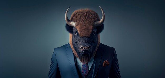 Bison vêtu d'un costume d'affaires formel Homme d'affaires anthropomorphe Generative AI