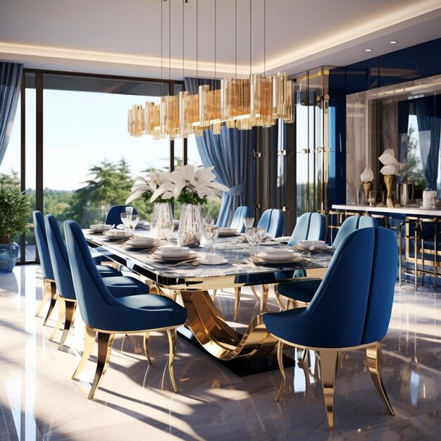 Photo bistro animé avec une vue extérieure intérieure moderne et une salle à manger élégante