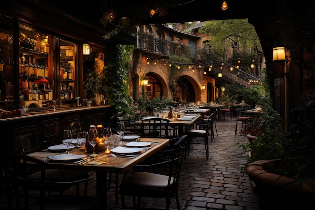 Bistro Italien le soir table pleine ambiance chaleureuse IA générative