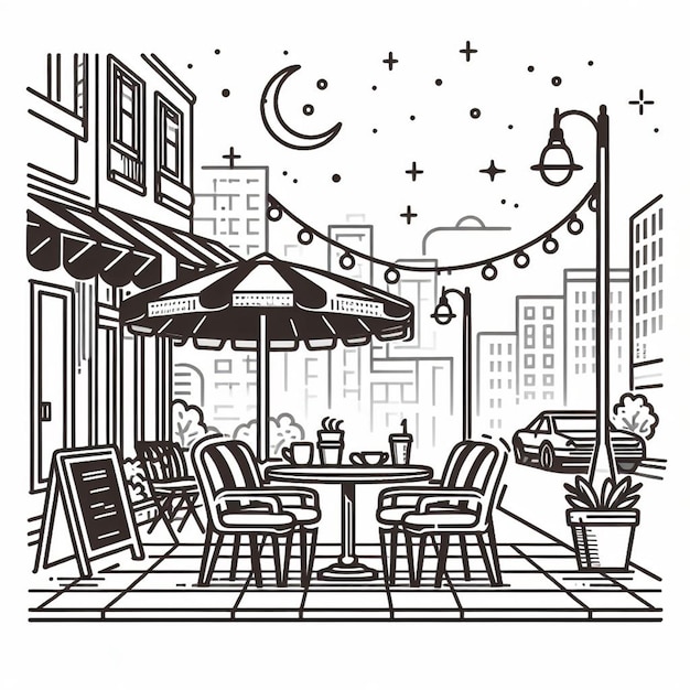 Bistro ou table de restaurant en plein air le soir au bord de la rue