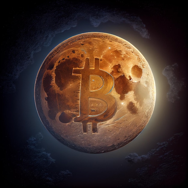 Bitcoin au logo de bitcoin de lune en arrière-plan d'illustration de pleine lune