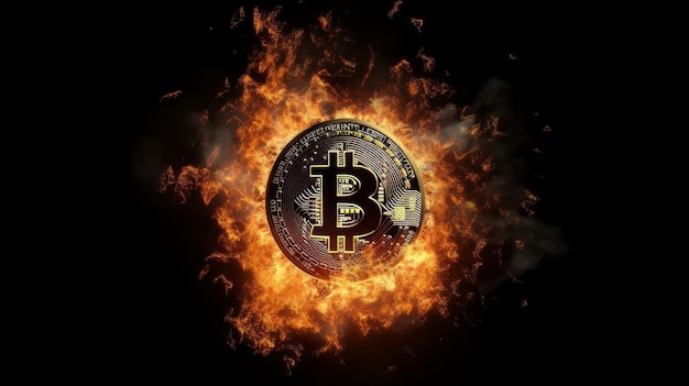 Bitcoin BTC brûlant dans les flammes AI générative