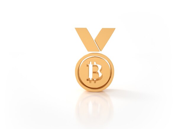 Bitcoin coin crypto money sur texte d'or isolé sur fond blanc. illustration 3D