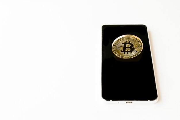 Un Bitcoin Cryptocurrency Numérique Bit Coin BTC Devise Technologie Business Internet Concep