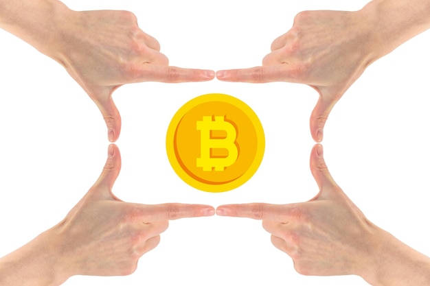 Bitcoin dans les mains. Concept de monnaie crypto