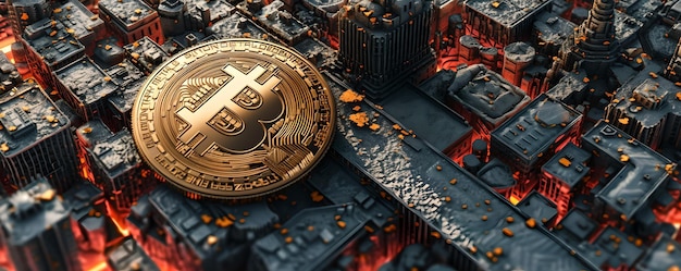 Bitcoin doré sur la carte de circuit imprimé concept de crypto-monnaie et de technologie blockchain monnaie numérique fond financier IA