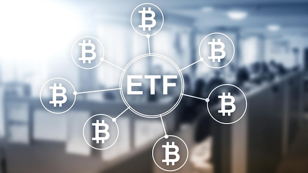 Bitcoin ETF cryptocurrency trading et concept d'investissement sur fond de double exposition