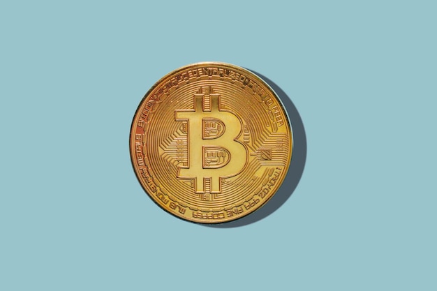 Bitcoin sur fond bleu monnaie de la future photo de haute qualité