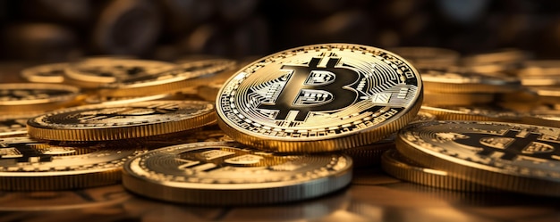 Bitcoin en gros plan avec un fond doré échange de crypto-monnaie BTC
