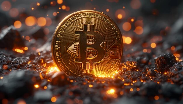 Bitcoin en gros plan d'une pièce de crypto-monnaie