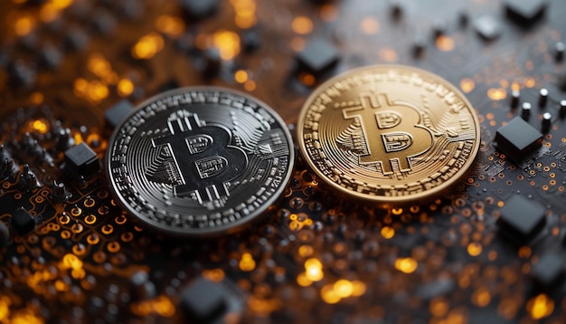 Photo bitcoin en gros plan d'une pièce de crypto-monnaie