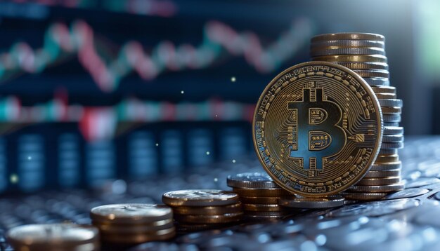 Bitcoin en gros plan d'une pièce de crypto-monnaie