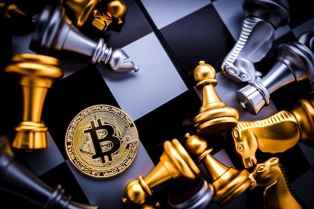 Photo bitcoin et jeu de plateau d'échecs