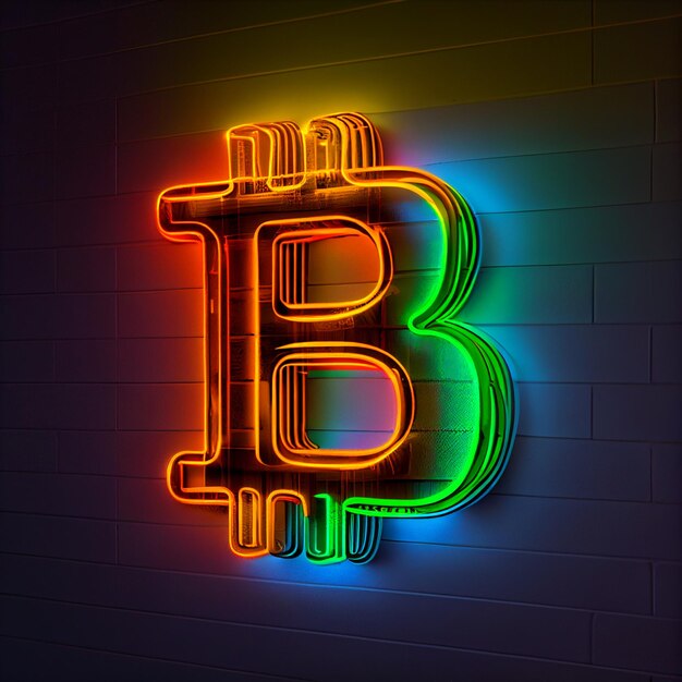 Photo bitcoin logo enseigne au néon symbole bitcoin avec fond d'écran de néons