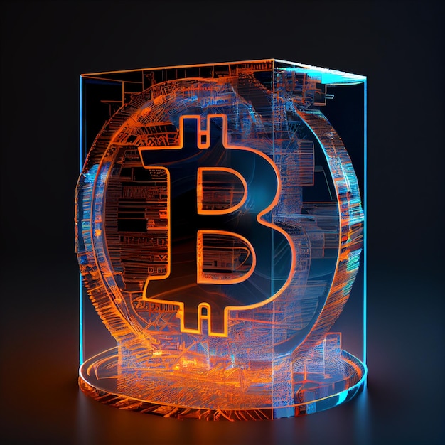 Bitcoin logo hologramme futuriste 3D holographique bitcoin btc pièce illustration fond