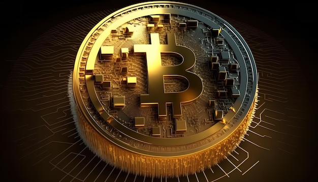 Un bitcoin d'or comme puce