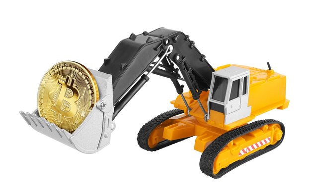 Bitcoin d'or dans une excavatrice