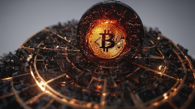 Bitcoin d'or sur un objet noir