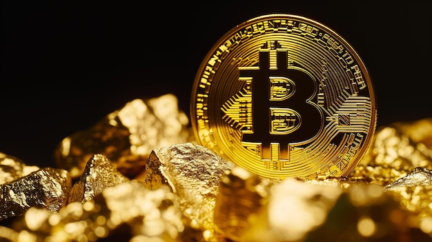 Un Bitcoin en or sur des pièces d'or