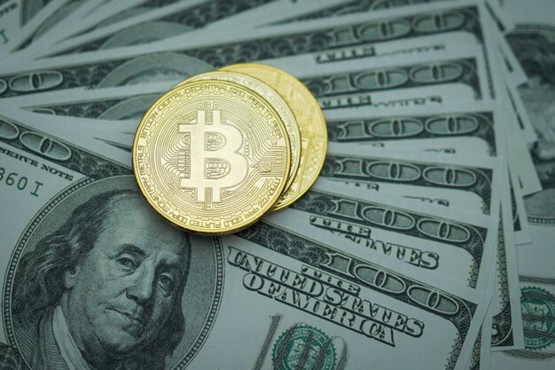 Bitcoins sur le dollar américain, crypto-monnaie